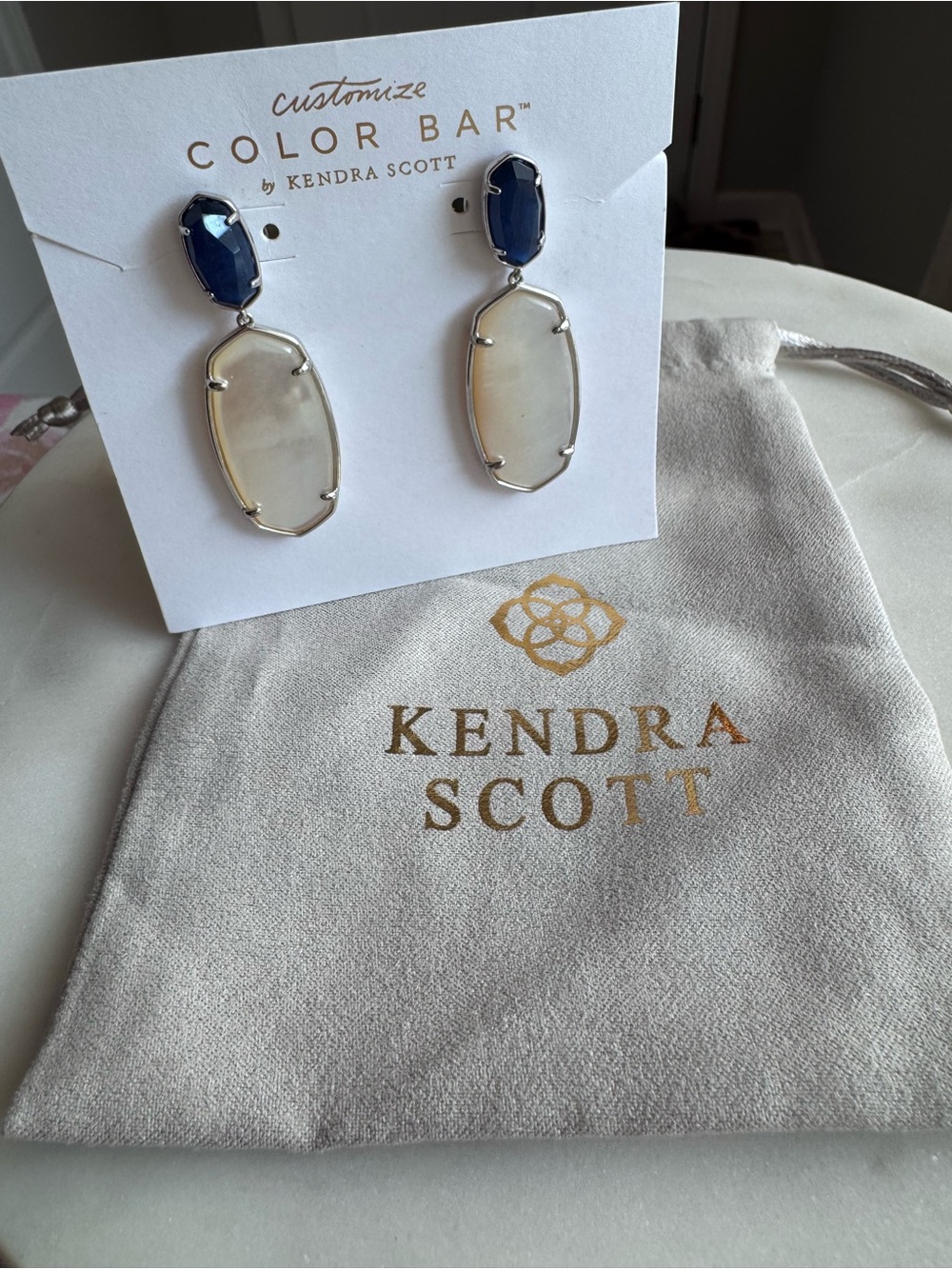 Kendra Scott Color Bar Drop Earrings Silver Ivory Pearl Navy Blue